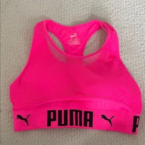 Puma Neon Pink Racerback Sports Bra with Black Logo Band